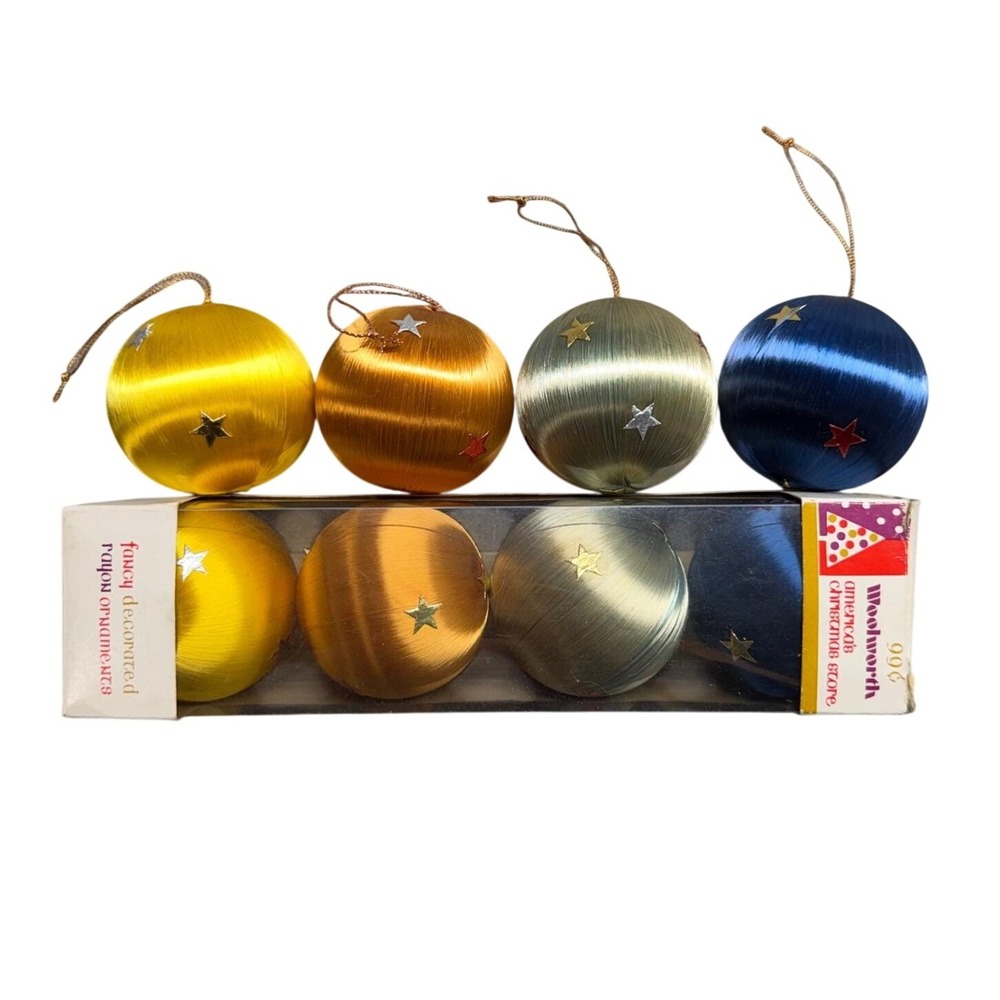 Vintage 1960s Woolworth Rayon Wrapped Star Christmas Ornaments 8 pcs 2in